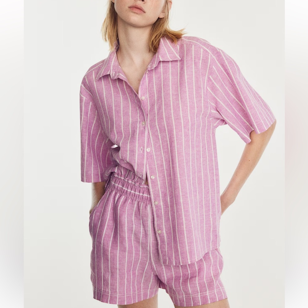 H&M Linen Blend Shirt and Short Set - Small